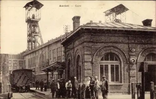 Ak Auchel Pas de Calais, Gare, Zeche