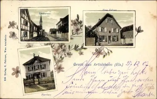 Ak Artolsheim Elsass Bas Rhin, Pfarrhaus, Landstraße, Haus F.