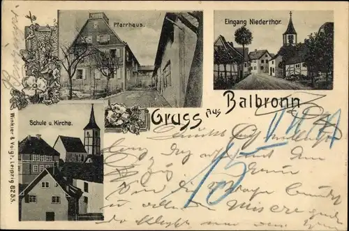 Ak Balbronn Elsass Bas Rhin, Schule, Kirche, Pfarrhaus, Eingant Niedertor