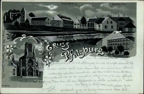 Mondschein Litho Phalsbourg Pfalzburg Lothringen Moselle, Deutsches Tor, Katholische Kirche