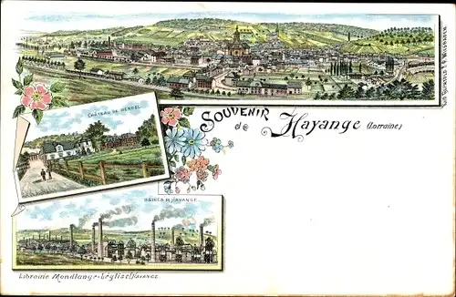 Litho Hayange Hayingen Lothringen Moselle, Chateau de Wendel, Usines, Gesamtansicht