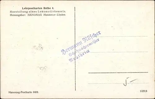 Ak HANOMAG Hannover Linden, Herstellung eines Lokomotivkessels, Bodenring, Sonderfäßmaschine