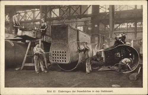 Ak HANOMAG Hannover Linden, Herstellung eines Lokomotivkessels, Feuerbüchse, Stehkessel