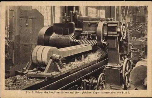 Ak HANOMAG Hannover Linden, Herstellung einer Lokomotivtreibstange, Kopierfräsmaschine