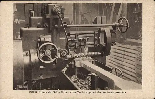 Ak HANOMAG Hannover Linden, Herstellung einer Lokomotivtreibstange, Kopierfräsmaschine
