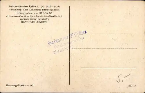 Ak HANOMAG Hannover Linden, Herstellung eines Lokomotiv-Dampfzylinders, Zylinderwerkstatt