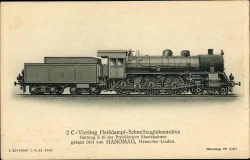 Ak 2 C-Vierling Heißdampf Schnellzuglokomotive Gattung S 10 der Preußischen Staatsbahnen, 1914