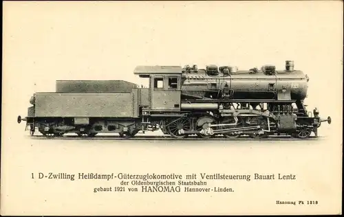 Ak 1 D-Zwilling Heißdampf Güterzuglokomotive der Oldenburgischen Staatsbahn, 1921