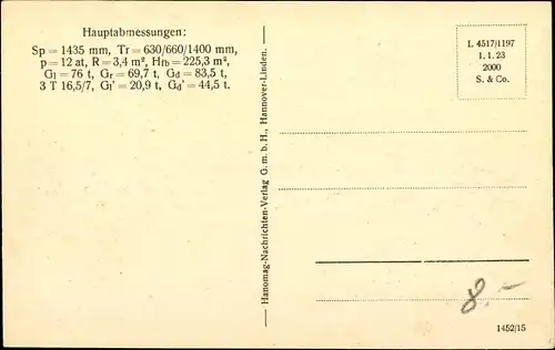 Ak 1 D-Zwilling Heißdampf Güterzuglokomotive der Oldenburgischen Staatsbahn, 1921