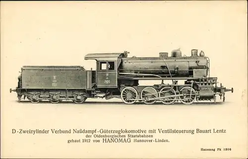 Ak D-Zweizylinder Verbund Nassdampf Güterzuglokomotive der Oldenburgischen Staatsbahn, 1912
