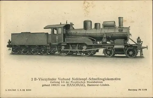 Ak 2 B-Vierzylinder Verbund Nassdampf Schnellzuglokomotive Gattung S 5 der Preußischen Staatsbahnen