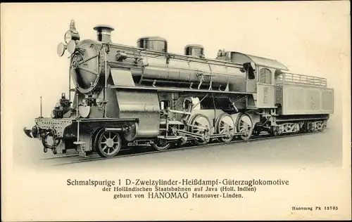 Ak Schmalspurige Heißdampf Güterzuglokomotive der Holländischen Staatsbahnen auf Java