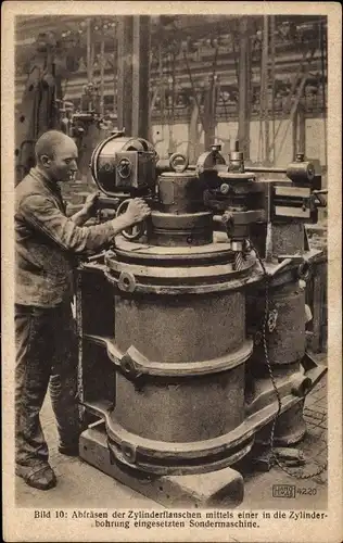 Ak HANOMAG Hannover Linden, Herstellung eines Lokomotiv-Dampfzylinders, Abfräsen Zylinderflanschen
