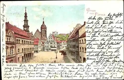 Litho Pirna Elbe Osterzgebirge, Marktplatz