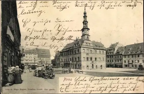 Ak Pirna Elbe Osterzgebirge, Marktplatz, Rathaus