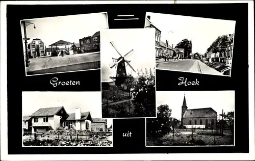 Ak Hoek Zeeland Niederlande, Windmühle, Kirche, Straßenpartie, Platz