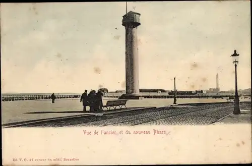 Ak Oostende Ostende Westflandern, Vue de l'ancien et du nouveau Phare