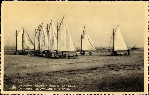 Ak La Panne De Panne Westflandern, Chars a Voile et la Plage