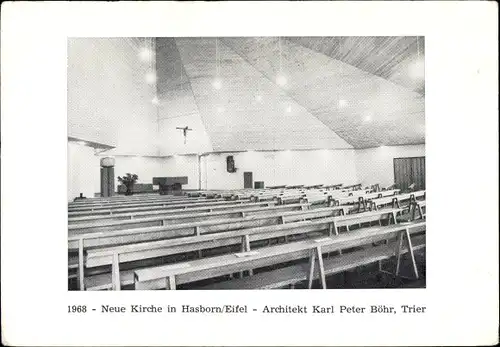 Ak Hasborn in der Eifel, Neue Kirche, Innenraum, Architekt Karl Peter Böhr Trier