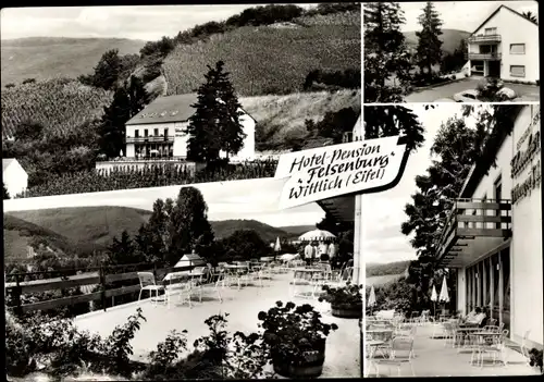 Ak Wittlich in der Eifel, Hotel-Pension "Felsenburg", Ausblick in das Lieser Tal,  Terrasse