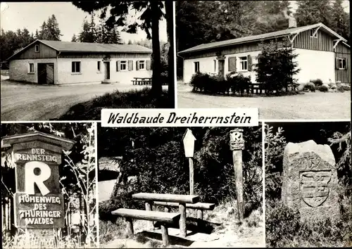 Ak Frauenwald am Rennsteig Ilmenau in Thüringen, Dreiherrenstein, Waldbaude Dreiherrnstein