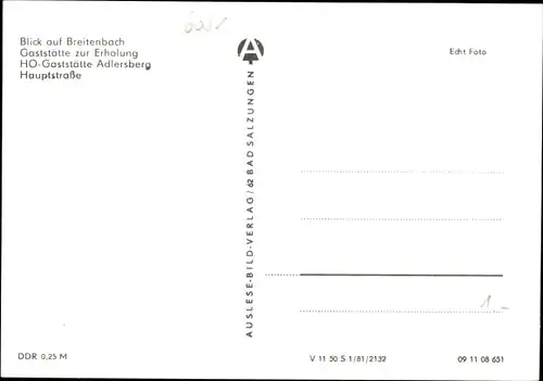 Ak Breitenbach Schleusingen Thüringen, Gaststätte zur Erholung, HO Gaststätte Adlersberg, Hauptstr.