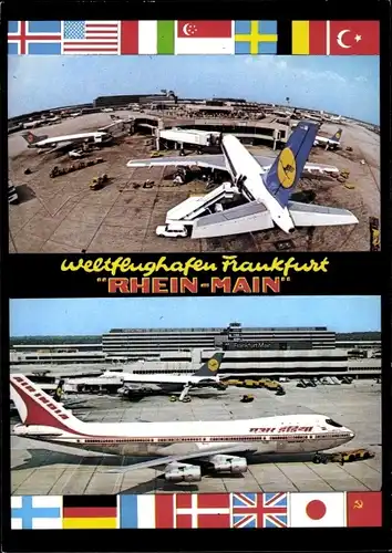 Ak Flughafen Frankfurt am Main, Weltflughafen "Rhein-Main", Passagierflugzeuge Lufthansa, Air India