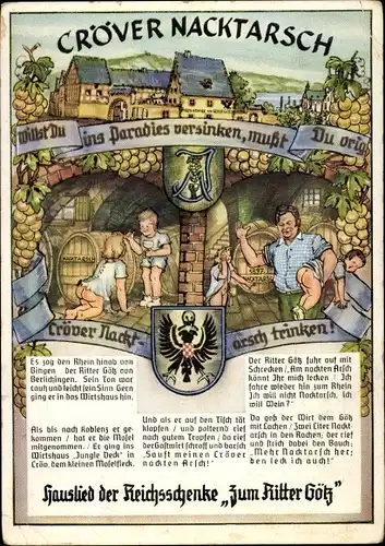 Künstler Wappen Ak Kröv Pfalz, Kröver Nacktarsch, Zum Ritter Götz, Lied der Schenke "Zum Ritter Götz