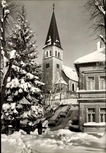 Ak Brotterode in Thüringen, Aufgang zur Kirche, Winter