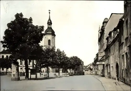 Foto Ak Triptis in Thüringen, Markt, Kirche, Hotel Mohren, Litfaßsäule