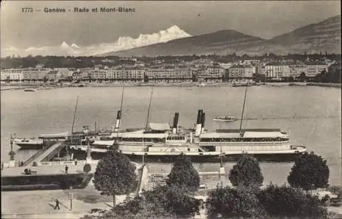 Ak Genève Genf Schweiz, Dampfschiff "La Suisse" am Anleger, Mont Blanc