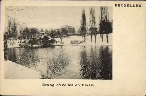 Ak Bruxelles Brüssel, Etang d'Ixelles en hiver, Teichpartie im Winter