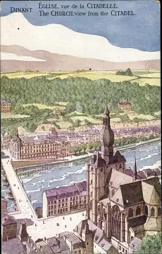 Künstler Ak Dinant Wallonien Namur, Église, vue de la Citadelle