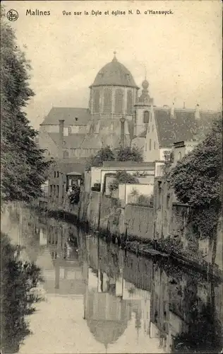 Ak Malines Flandern Antwerpen, Vue sur la Dyle et église N. D. o'Hanswyck