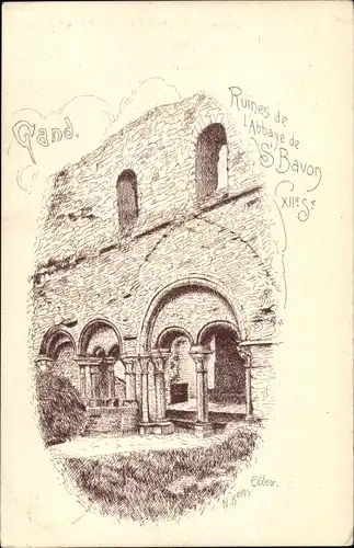 Künstler Ak Heins, N., Gand Gent Ostflandern, Ruines de l'Abbaye de St. Bavon