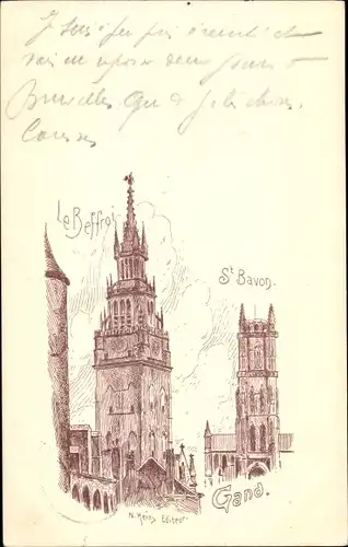 Künstler Ak Heins, N., Gand Gent Ostflandern, Le Beffroi, St. Bavon
