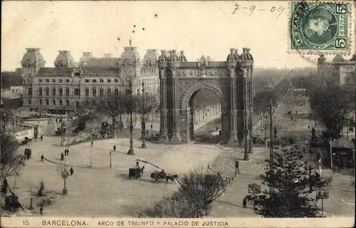 Ak Barcelona Katalonien Spanien, Arco de Triunfo y Palacio de Justicia