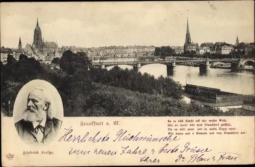 Ak Frankfurt am Main, Panorama, Portrait Friedrich Stoltze