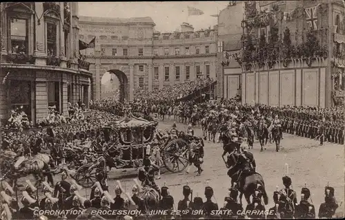 Ak London City England, Coronation Procession, June 22nd 1911, State Carriage