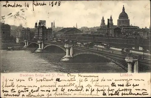 Ak London City England, Blackfriars Bridge and St. Pauls