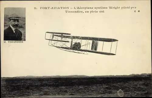 Ak Port Aviation, l'Aeroplane systeme Wright pilote par Tissandier, en plein vol, Doppeldecker