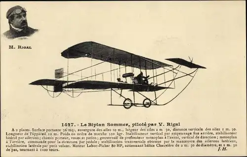 Ak Le Biplan Sommer, piloté par V. Rigal, Pilot, Flugpionier