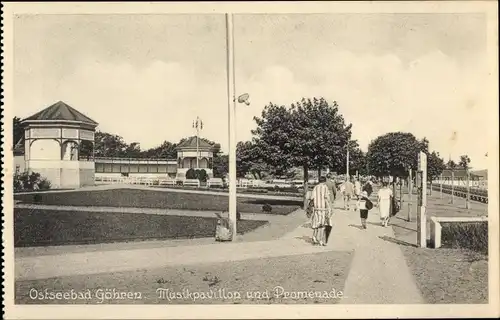 Ak Ostseebad Göhren auf Rügen, Musikpavillon und Promenade, Passanten