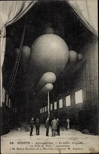 Ak Sports, Aerostation, Le ballon dirigeable La Ville de Paris, Französisches Luftschiff