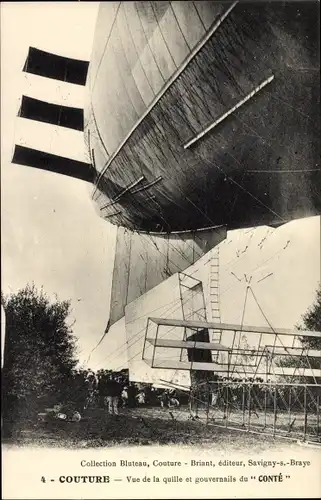 Ak Couture, Vue de la quille et gouvernails du Conte, Zeppelin, Luftschiff