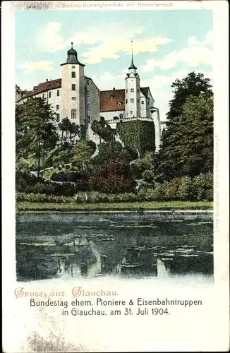 Ak Glauchau in Sachsen, Schloss Hinterglauchau mit Hammerteich