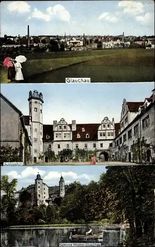 Ak Glauchau an der Zwickauer Mulde, Panorama, Schlosshof, Schloss Hinterglauchau