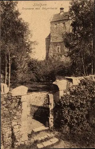 Ak Stolpen in Sachsen, Schloss, Brunnen, Seigerturm