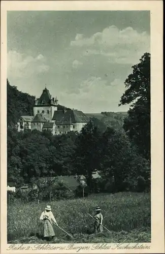 Ak Kuckuckstein Liebstadt Sachsen, Schloss Kuckuckstein, Heuernte