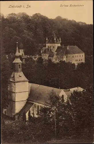 Ak Liebstadt im Erzgebirge, Blick zum Schloss Kuckuckstein, Kirche
